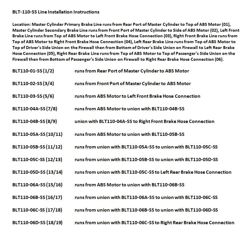 Toyota Rav4 Brake Line Set 08/2008 2.4L BLT-110-SS1G Stainless Steel