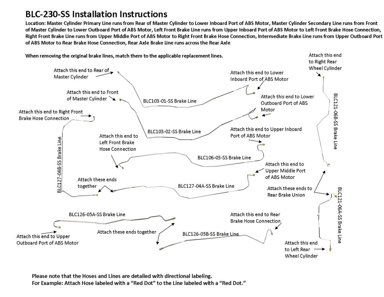 Chevy Silverado Brake Line Set 2000 1500 2WD Reg Cab 6.5ft Bed 4.3L BLC-230-SS1E Stainless Steel