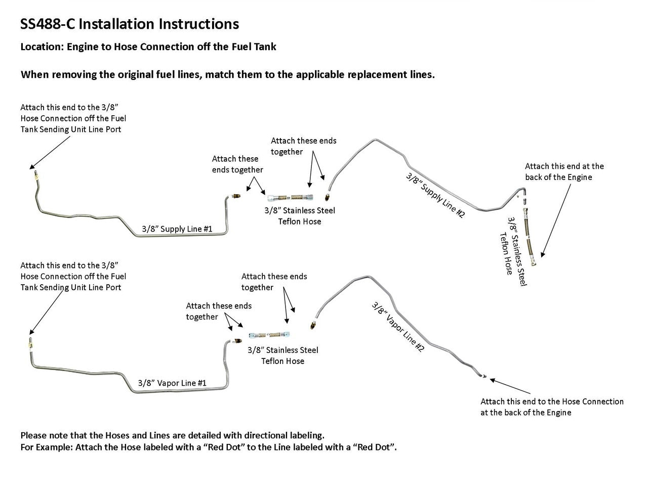 GMC Sierra Fuel Line Set 2005 1500 Reg Cab 5.3L SS488-C3B Stainless Steel