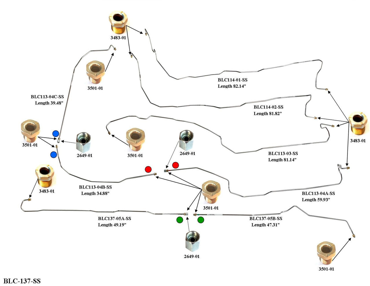 Chevy Suburban Brake Line Set 2002 2500 6.0L BLC-137-SS2C Stainless Steel