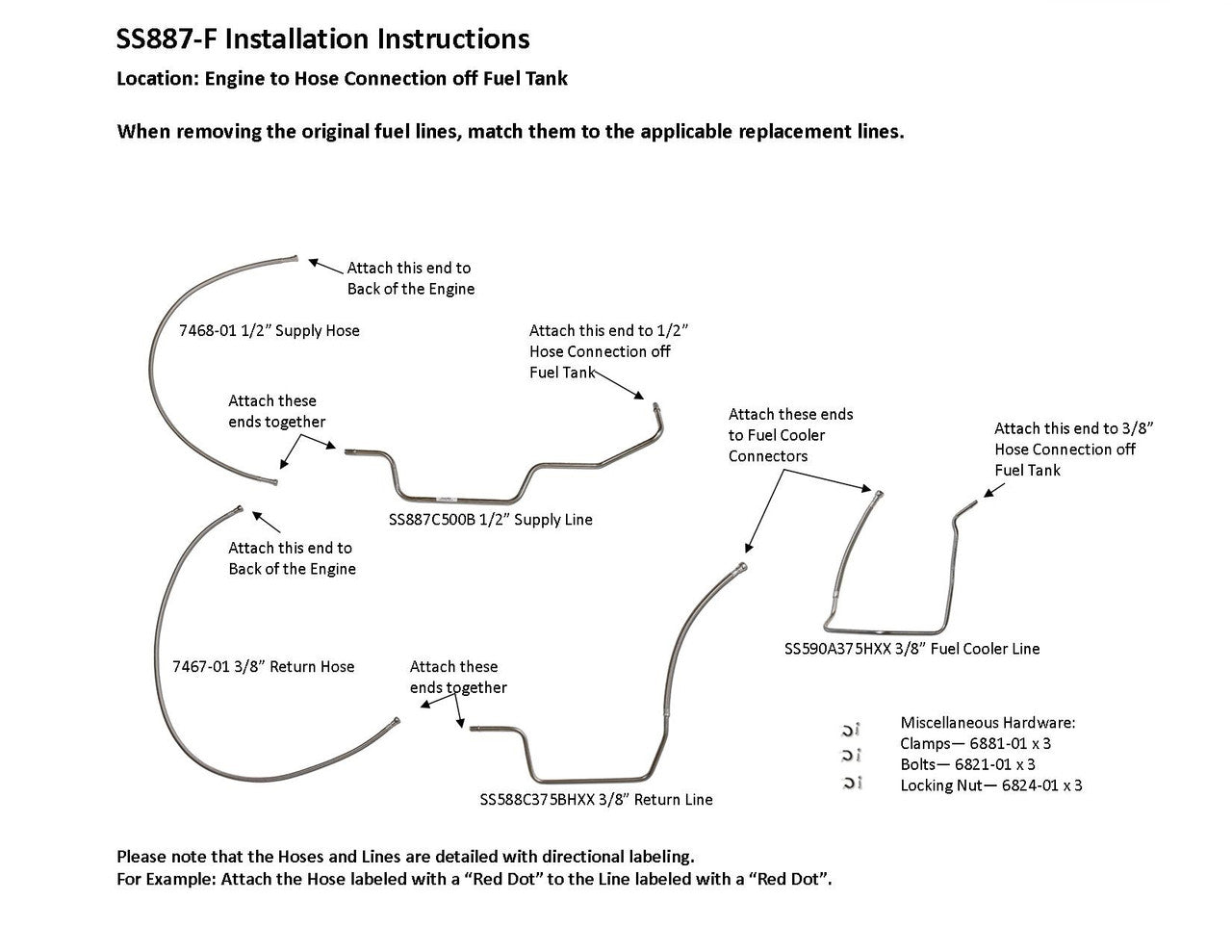 Ensemble de conduites de carburant EZ Install pour Chevy Silverado 2010 C/K2500HD/3500 Reg Cab 8 pi 6,6 L SS887-F1G en acier inoxydable