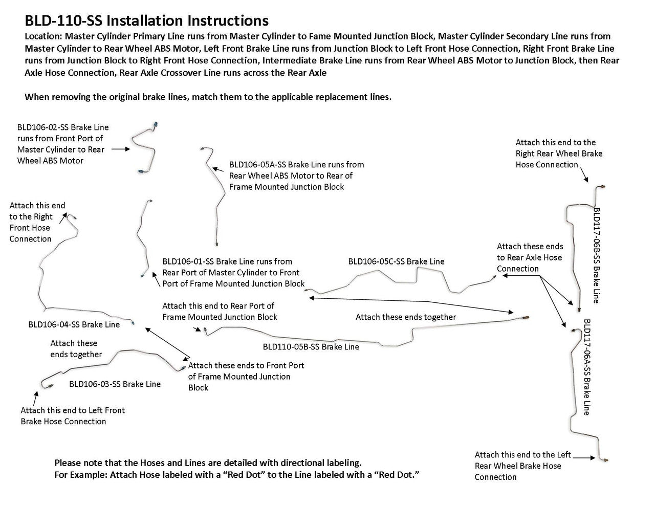 Dodge Dakota Brake Line Set 2003 2WD Quad Cab 5.4ft Bed 3.9L BLD-110-SS1B Stainless Steel