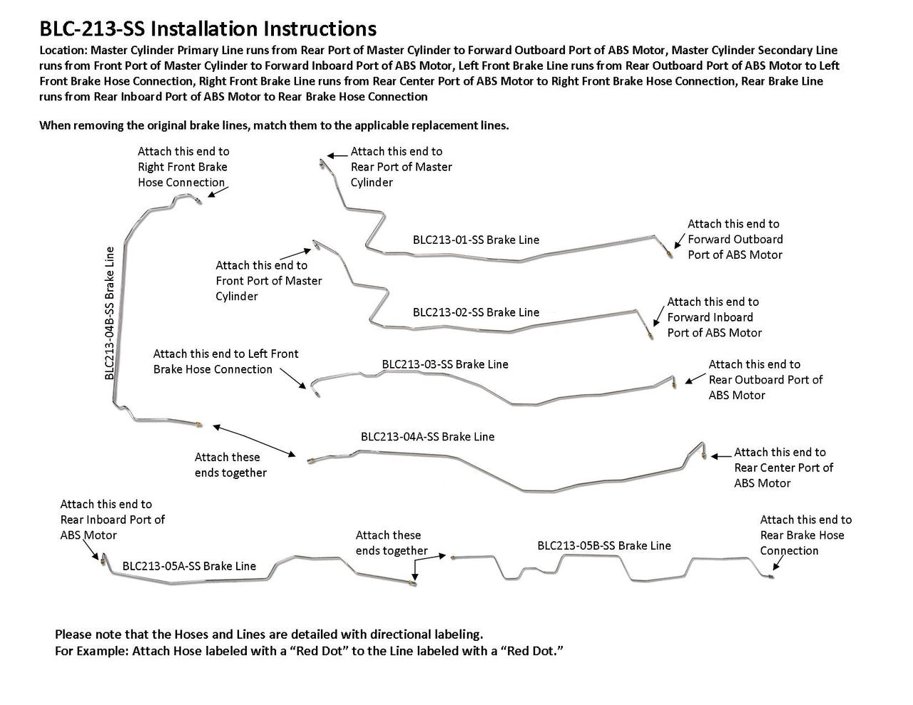 Chevy Silverado Brake Line Set 2010 3500/3500HD 2WD Reg Cab & Chassis 161.5" WB 6.0L BLC-213-SS1C Stainless Steel