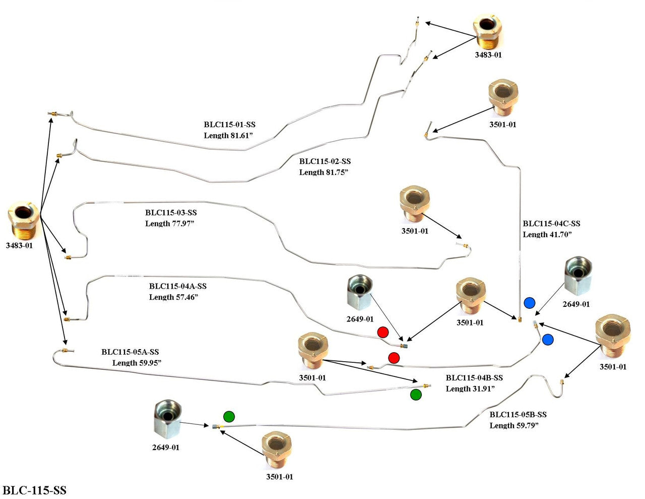 Chevy Silverado Brake Line Set 2006 1500 2WD Crew Cab 5.75ft Bed 4.8L BLC-115-SS1G Stainless Steel