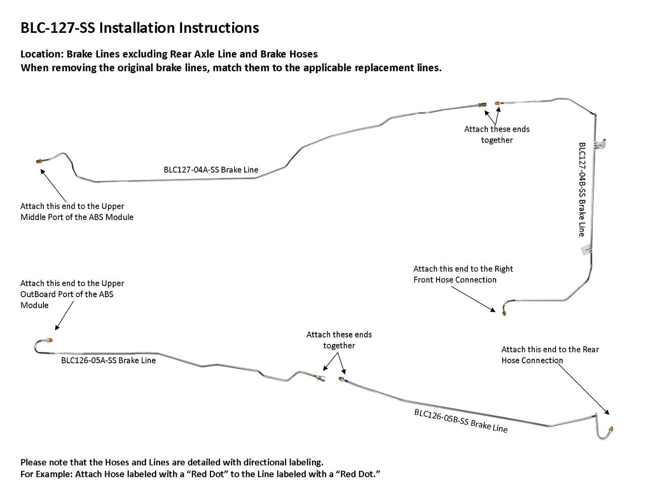 Chevy Silverado Brake Line Set 2007 1500 Classic Reg Cab 6.5ft Bed 4.3L BLC-127-SS1C Stainless Steel