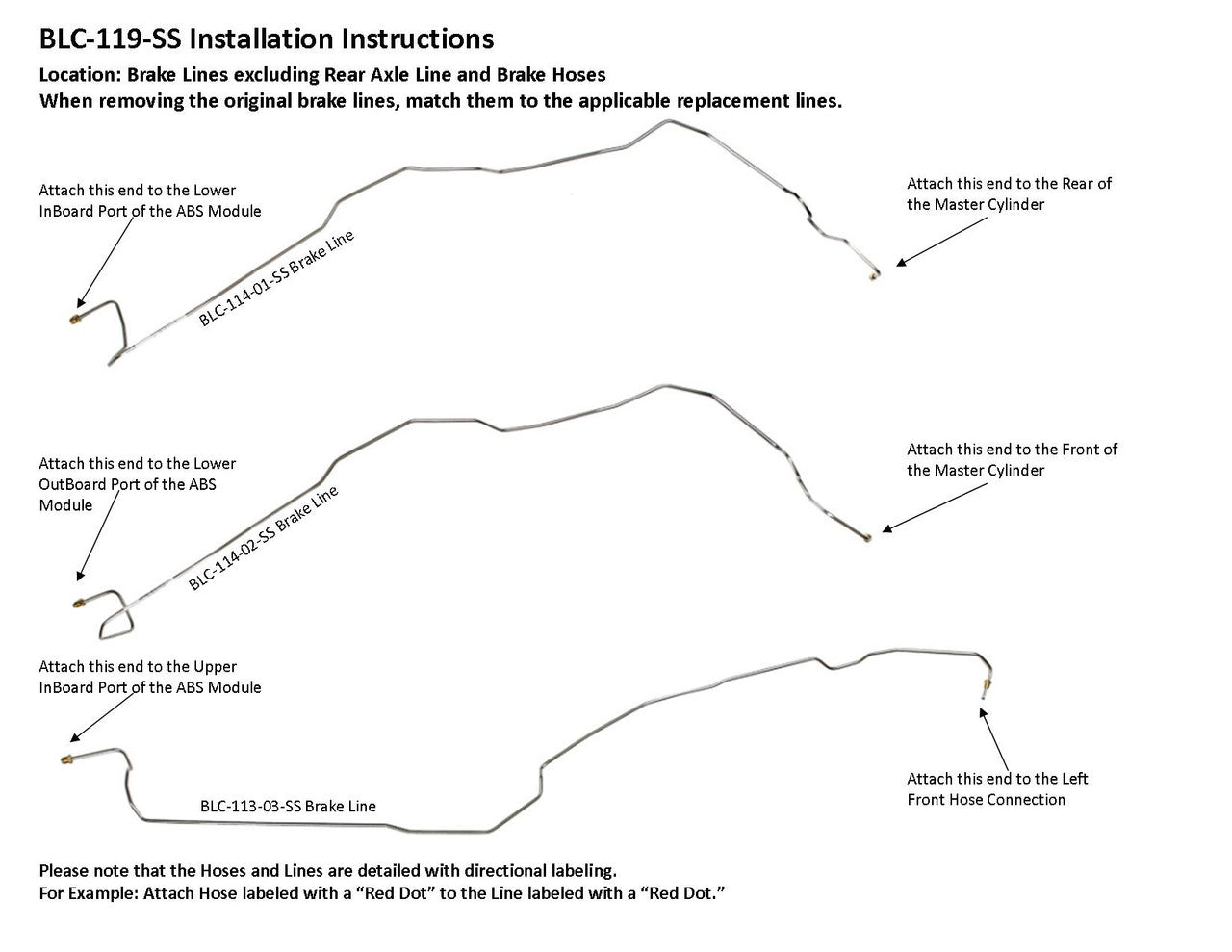 Chevy Silverado Brake Line Set 2000 2500 Ext Cab 6.5ft Bed 5.3L BLC-119-SS1B Stainless Steel