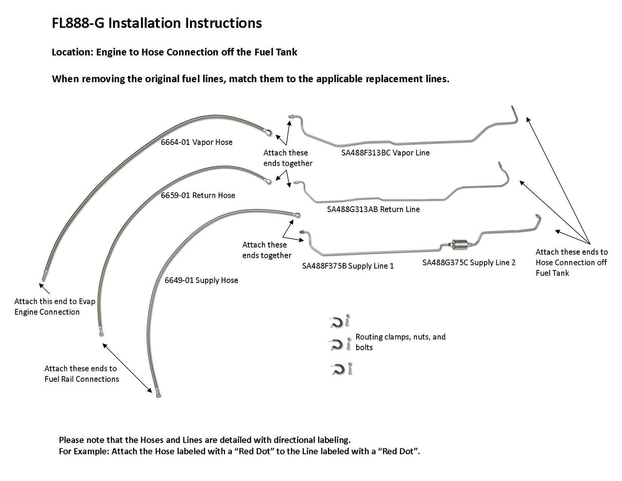 GMC Sierra EZ Install Fuel Line Set 2000 2500 Exc. HD, Ext Cab 6.5ft Bed 5.3L Non Flex Fuel FL888-G6