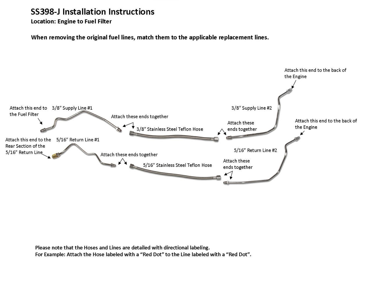 GMC Truck Front Fuel Line Set 1999 4WD Ext Cab & Reg Cab 4.3L SS398-J2B Stainless Steel