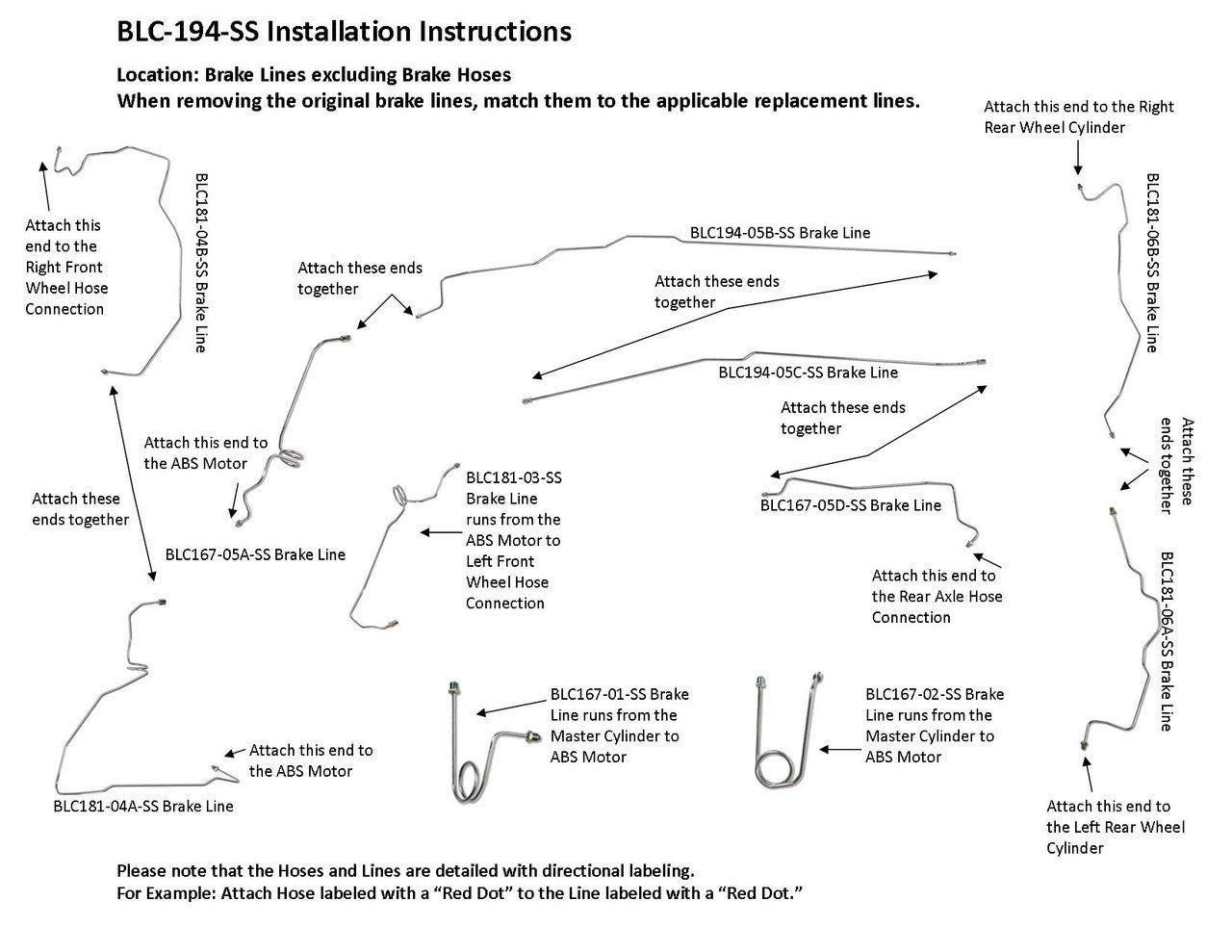 Chevy Truck Brake Line Set 2000 3500 2WD Crew Cab 8ft Bed 5.7L BLC-194-SS3B Stainless Steel