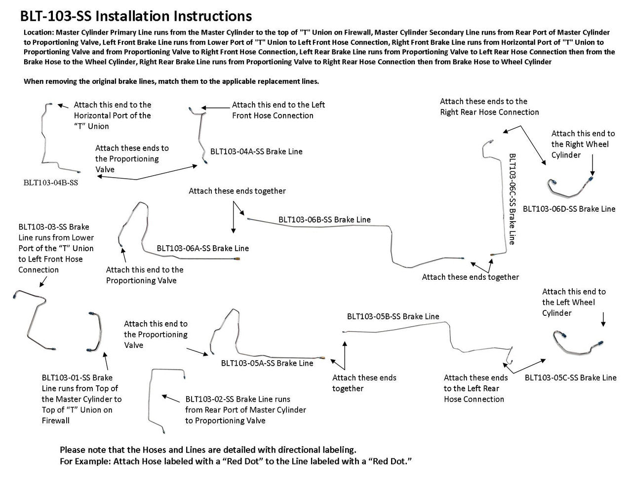 Toyota Corolla Brake Line Set 2000 1.8L BLT-103-SS1C Stainless Steel