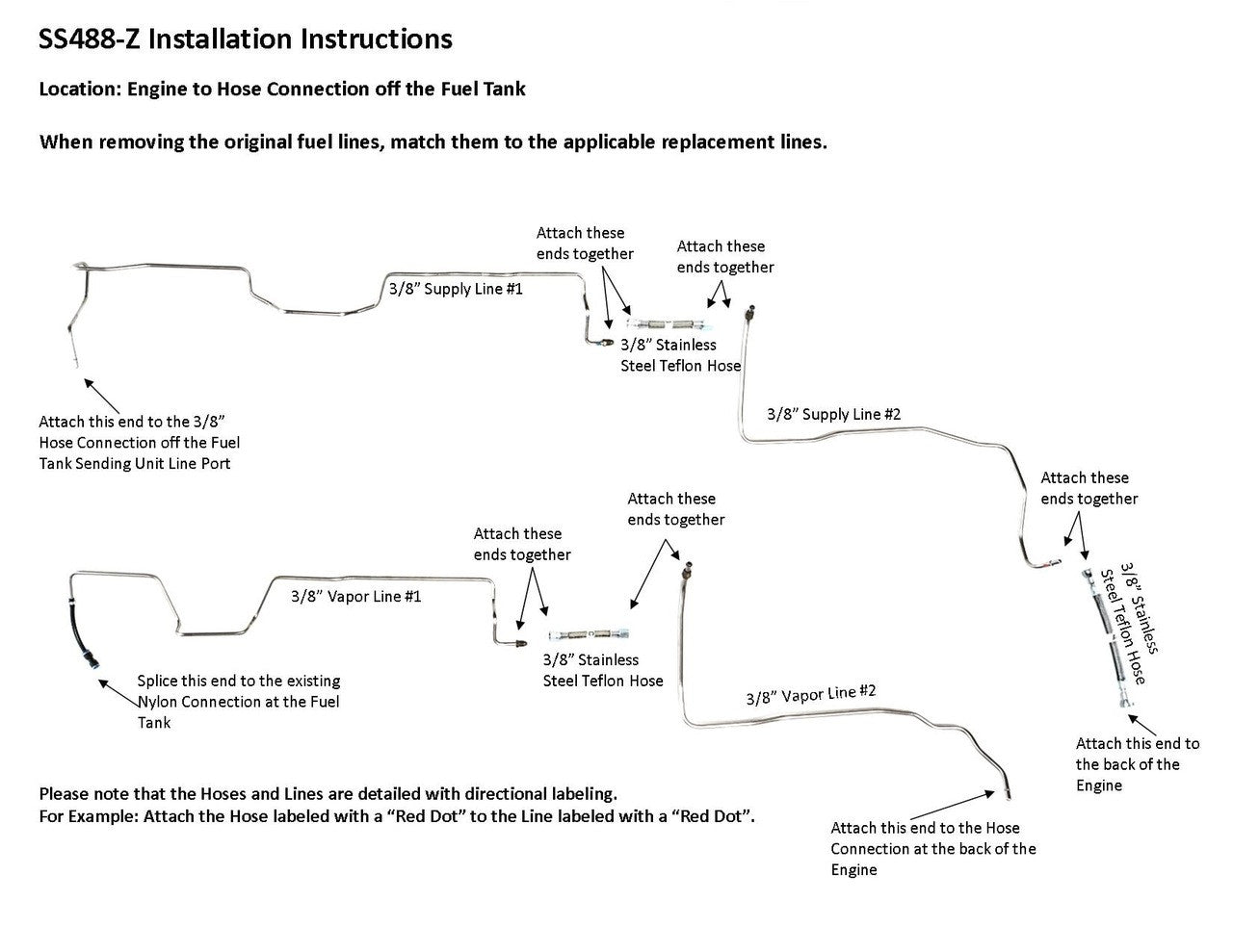 GMC Sierra Fuel Line Set 2007 Classic 1500 Crew Cab 5.75ft Bed 5.3L SS488-Z5 Stainless Steel