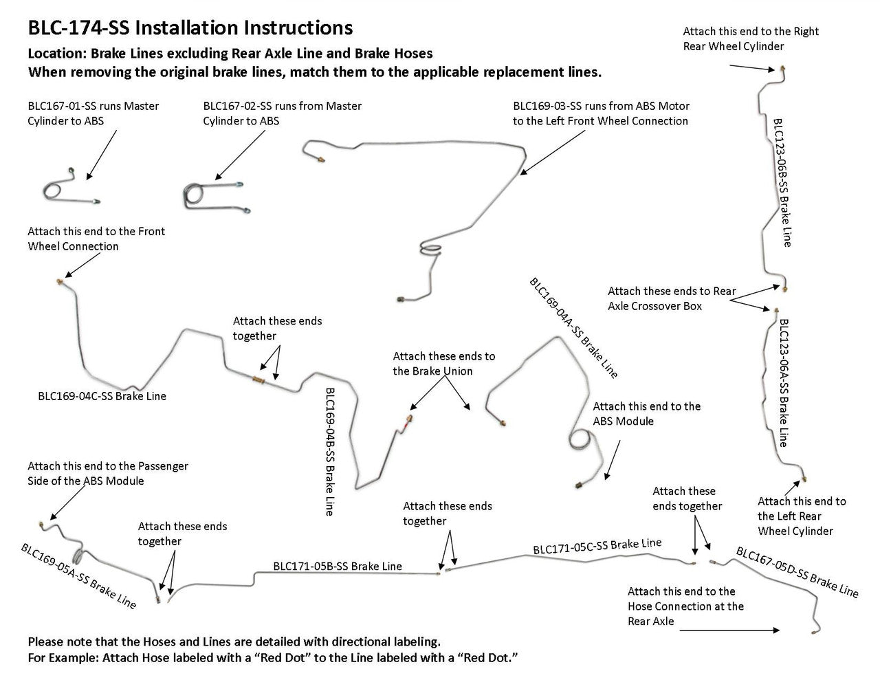 Chevy Truck Brake Line Set 1995 K1500 Reg Cab 8ft Bed 5.7L BLC-174-SS1F Stainless Steel
