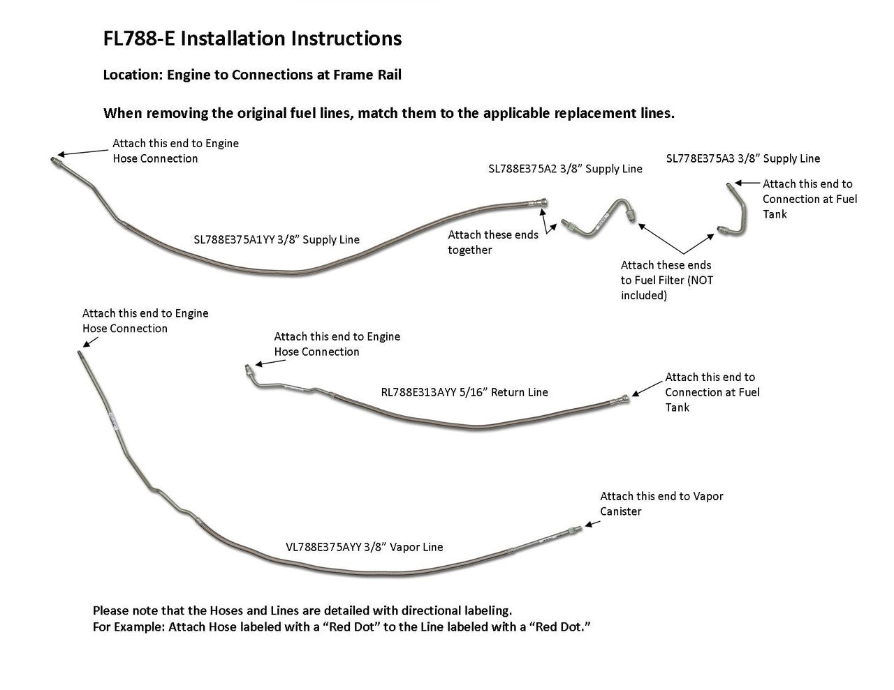 GMC TopKick Front Fuel Line Set 1999 C6500/7500 7.4L FL788-E1A
