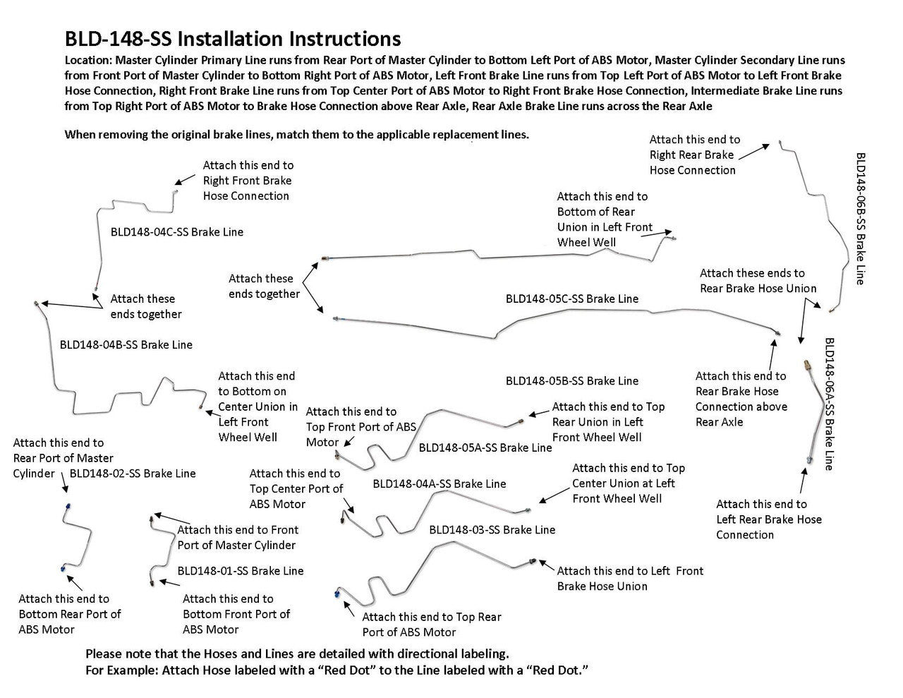 Dodge Ram 1500 Pickup Brake Line Set 2004 4WD Quad Cab 6.5ft Bed 5.9L BLD-148-SS3C Stainless Steel