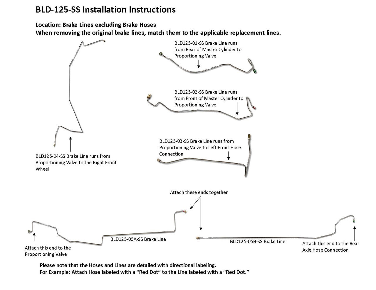 Dodge Ram Pickup Brake Line Set 1990 D150 2WD Reg Cab 8ft 3.9L BLD-125-SS1A Stainless Steel