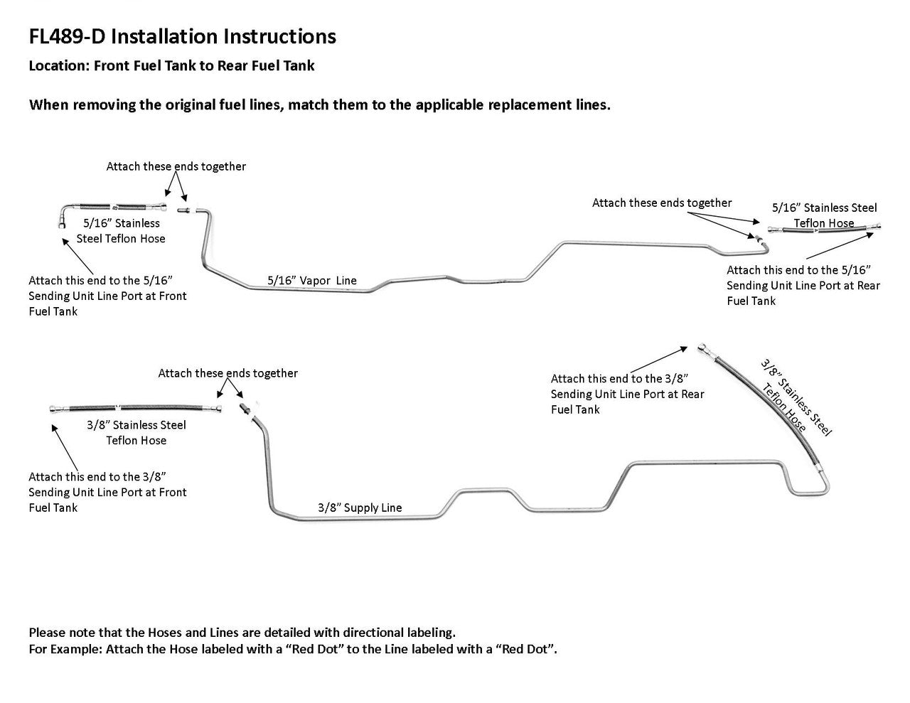 GMC Sierra Auxiliary Fuel Line Set 2007 Reg Cab & Chassis 137" WB 8.1L FL489-D3K