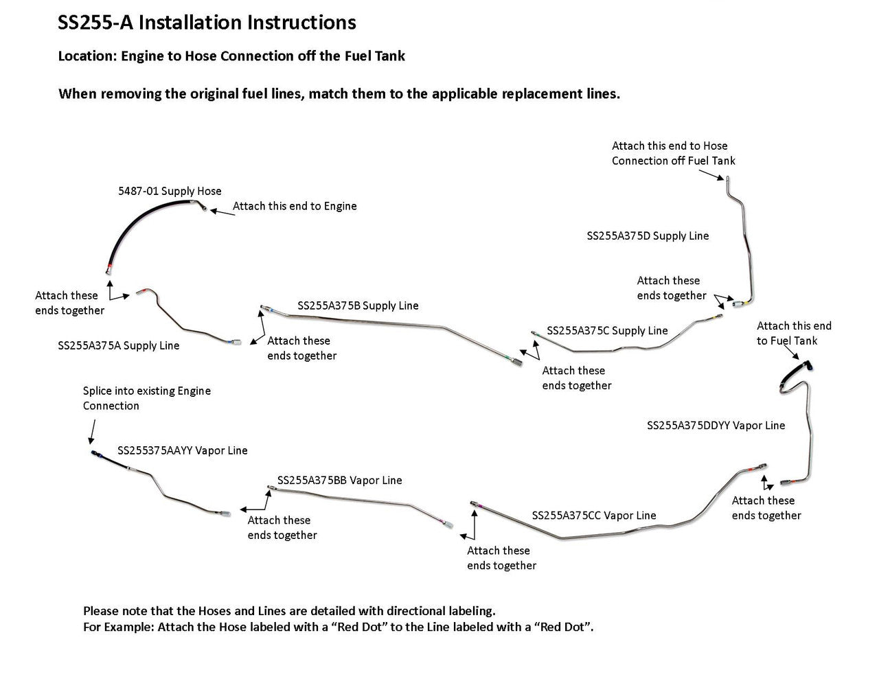 Ensemble de conduites de carburant Chevy Cobalt 2005 2 et 4 portes 2,2 L avec filtre à carburant externe SS255-A1A en acier inoxydable