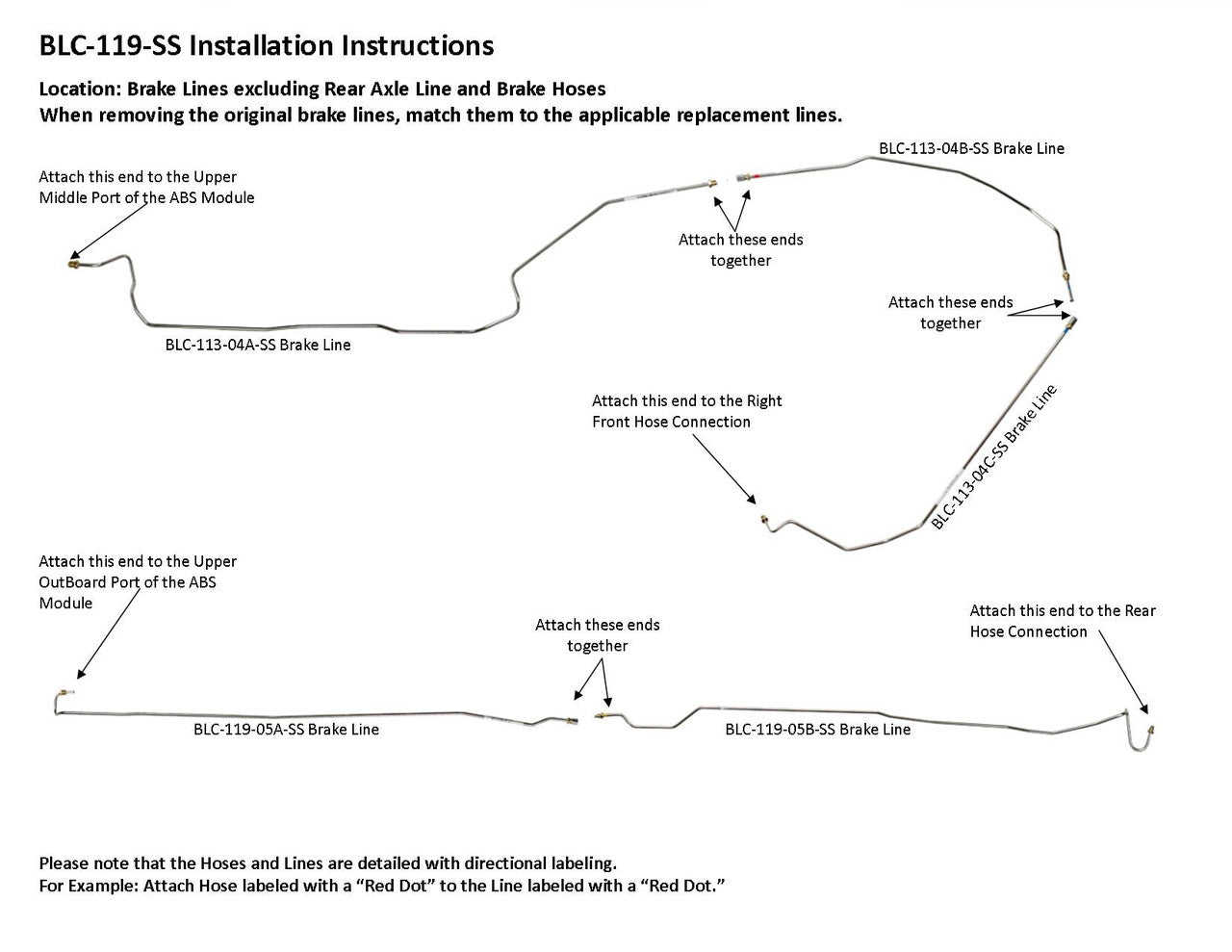 Chevy Silverado Brake Line Set 2000 2500 Ext Cab 6.5ft Bed 5.3L BLC-119-SS1B Stainless Steel