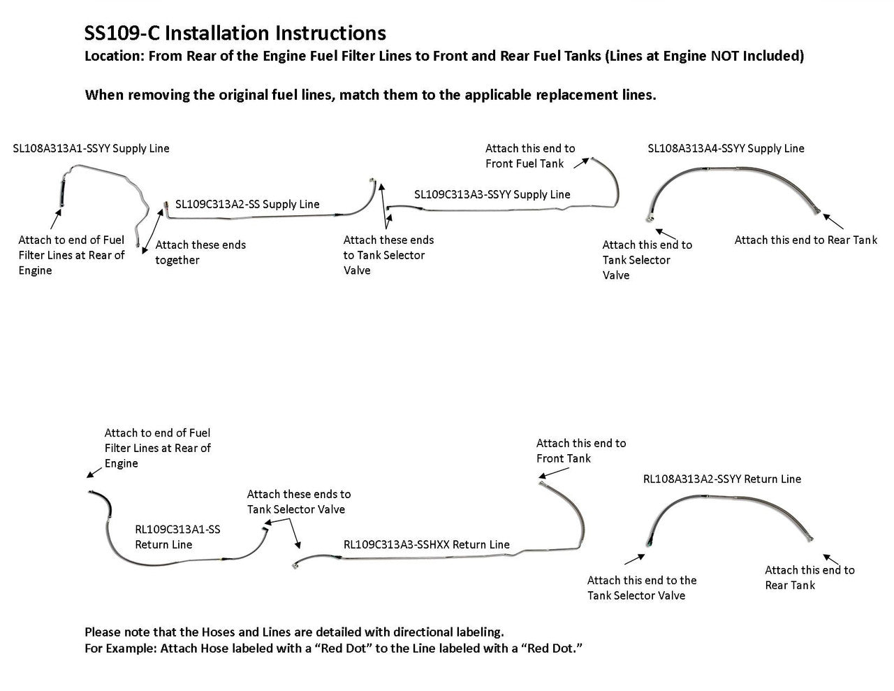 Ford 350 Rear Fuel Line Set 1997 Reg Cab 8ft Bed w/Dual Tanks Diesel SS109-C2C Stainless Steel