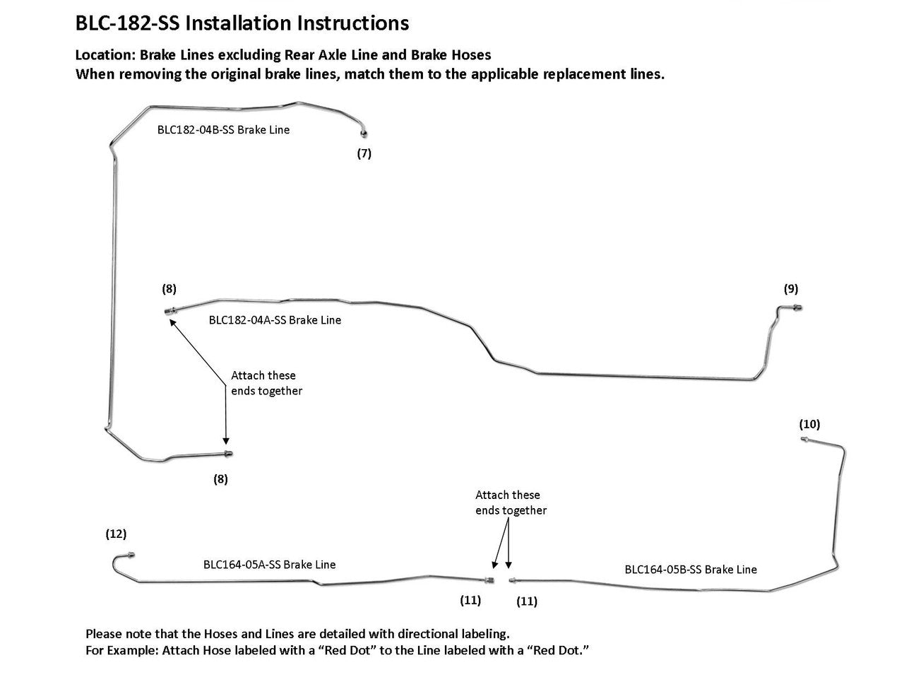 Jeu de conduites de frein Chevy Tahoe 2002 1500 4WD 116" WB 5.3L BLC-182-SS1B Acier inoxydable