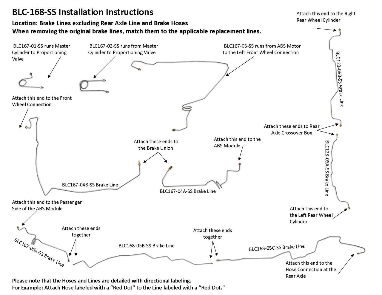 Jeu de conduites de frein pour Chevy Tahoe 1500 1997 2WD 5.7L BLC-168-SS1H Acier inoxydable