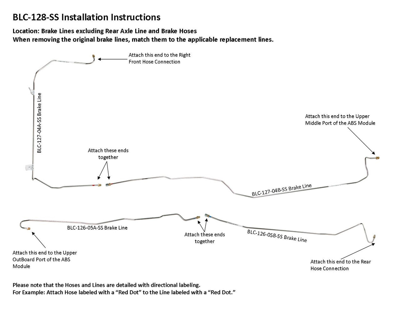 Chevy Silverado Brake Line Set 2000 1500 2WD Reg Cab 6.5ft 4.3L Bed BLC-128-SS1B Stainless Steel