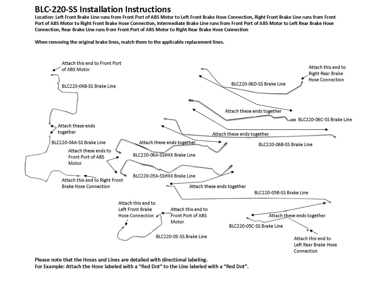 Chevy Impala Brake Line Set 2010 3.5L BLC-220-SS1B Stainless Steel