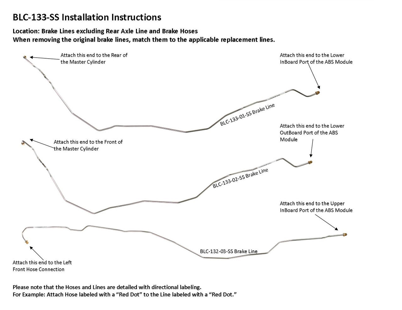 GMC Sierra Brake Line Set 2006 2500 HD/3500 Crew Cab 8ft Bed 6.0L BLC-133-SS2D Stainless Steel