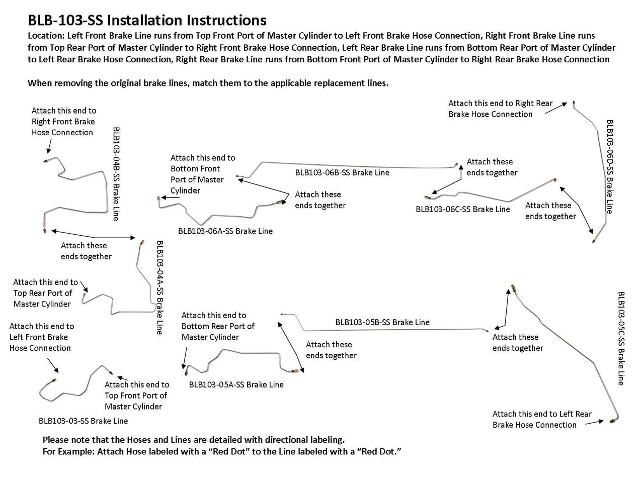 Pontiac Grand Prix GTP Brake Line Set 2005 3.8L BLB-103-SS6A Stainless Steel