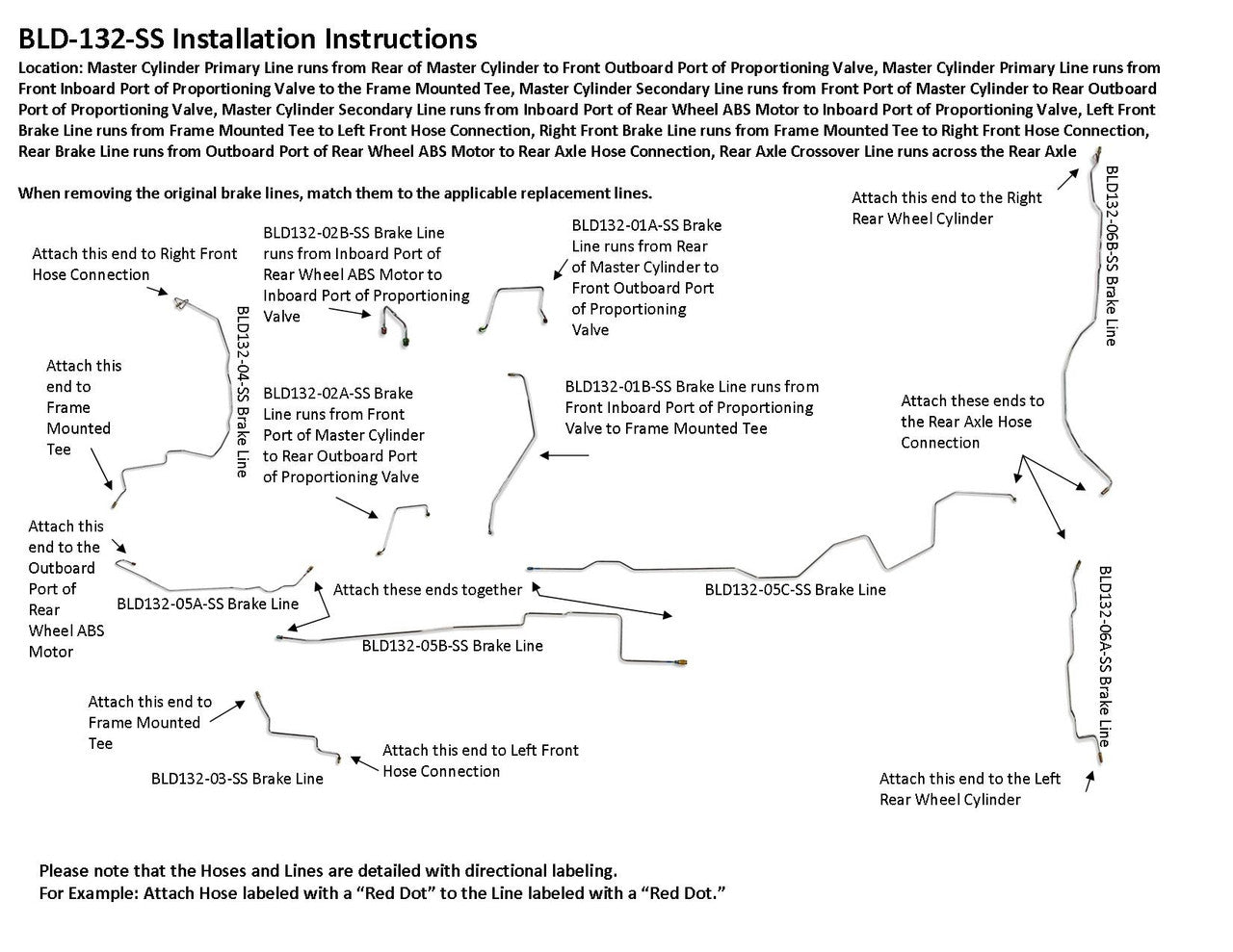 Dodge Dakota Brake Line Set 1993 Club Cab 6.5ft Bed 2.5L BLD-132-SS1B Stainless Steel