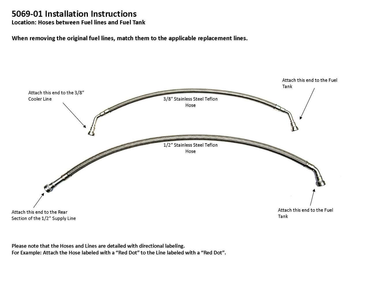 Chevy Silverado/GMC Sierra 2500HD/3500/3500HD Stainless Steel Braided Teflon Hoses 2010 Between Fuel Lines and Fuel Tank Duramax Diesel 6.6L 5069-01G