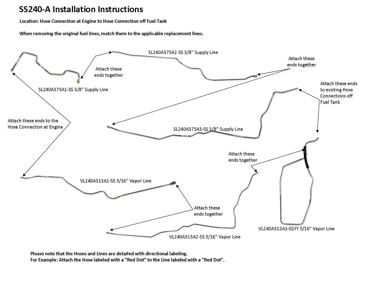 Chevy Malibu Fuel Line Set 1977 5.7L SS240-A1F Stainless Steel