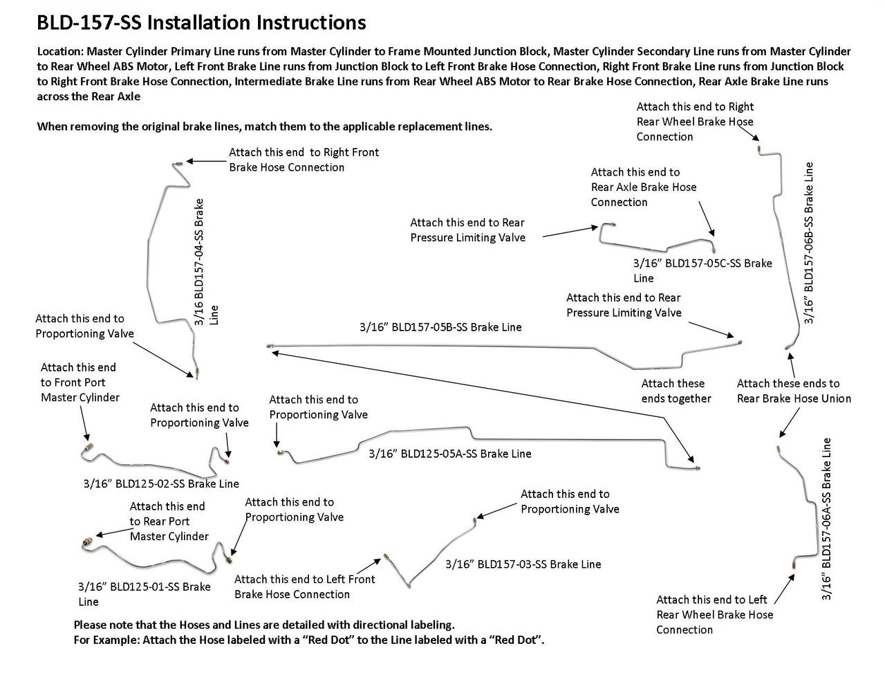 Dodge Ram Pickup Brake Line Set 1989 150/250 2WD Club Cab 8ft Bed 5.2L BLD-157-SS1B Stainless Steel