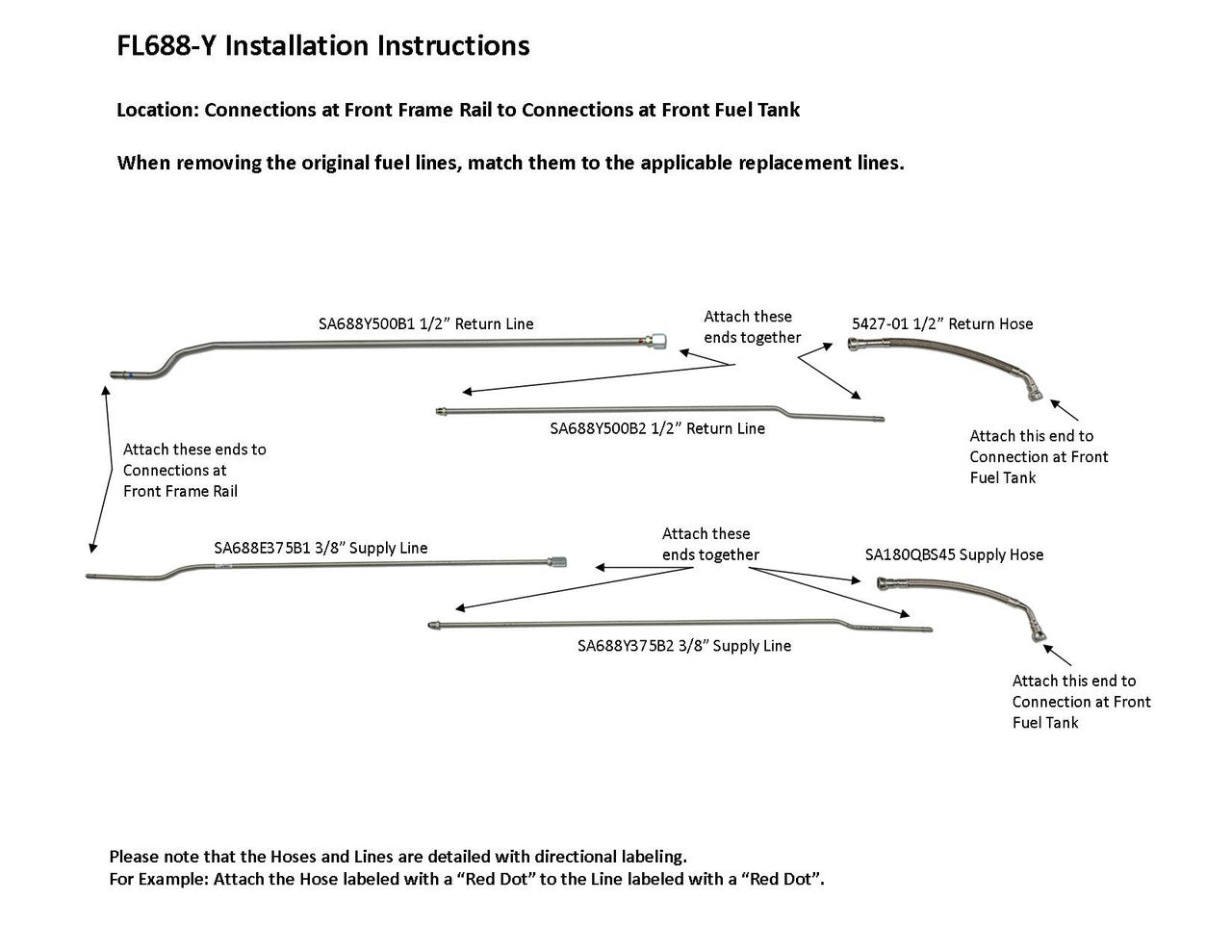 GMC TopKick Intermediate Fuel Line Set 2005 C4500/5500 Reg Cab w/176" WB 6.6L FL688-Y2B