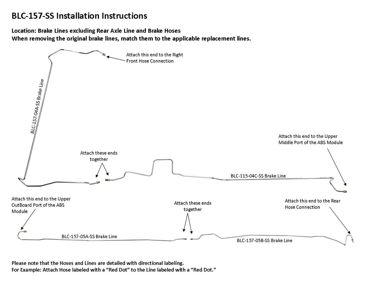 Chevy Silverado Brake Line Set 2000 2500 2WD Ext Cab 6.5ft Bed 5.3L BLC-157-SS1F Stainless Steel