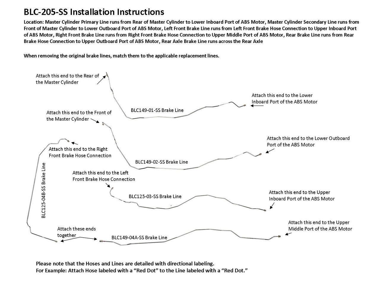 Chevy Silverado Brake Line Set 2001 2500 HD Reg Cab 8ft Bed 6.6L BLC-205-SS1C Stainless Steel